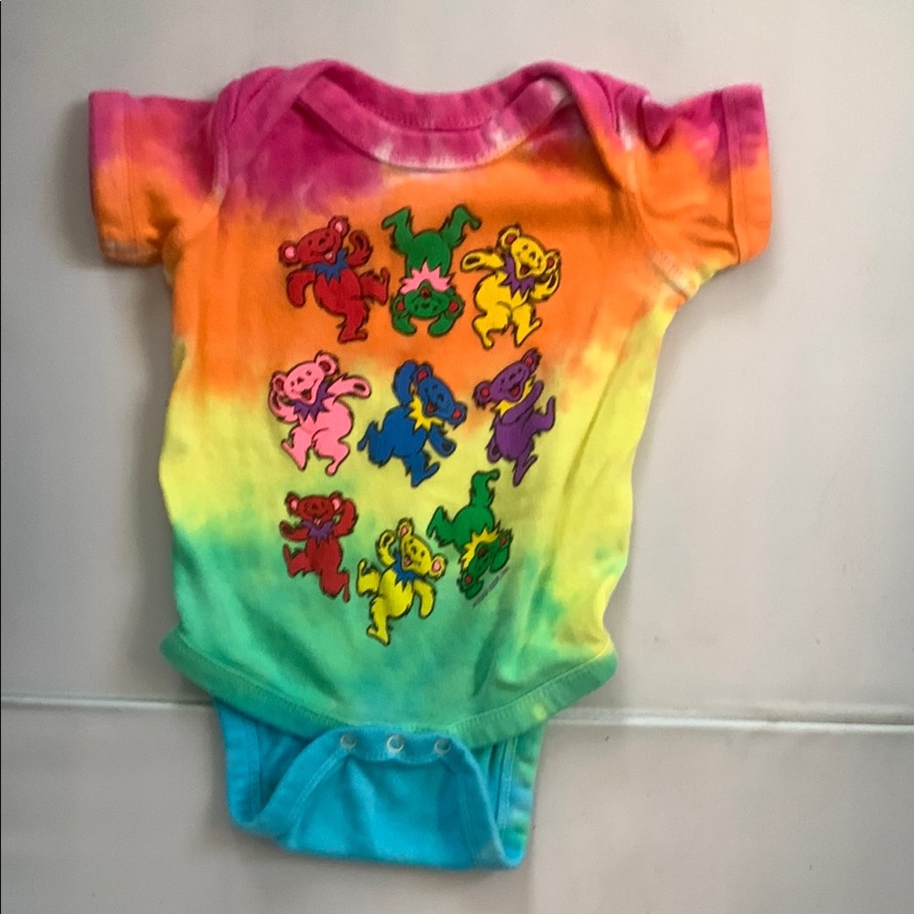 Liquid Blue Pink and Orange Bodysuit with Whimsical Floral Design